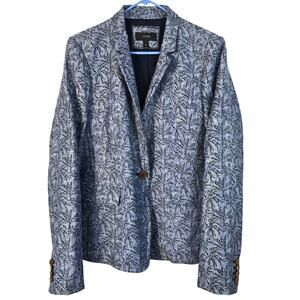 J. Crew Blazer Women's 16 Blue Linen Tropical Palm Trees Coastal Nautical Preppy